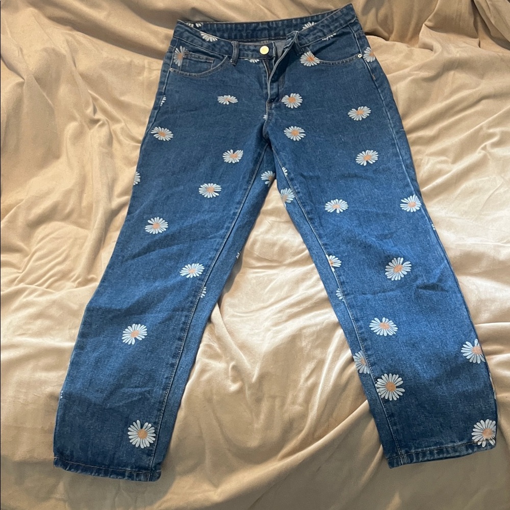 SHEIN Blue Floral Ankle Jeans